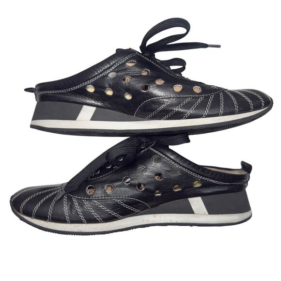 F Russo Black Leather Perforated Lace-Up Shoes US 9 Narrow Y2K Avant Garde - Picture 4 of 7